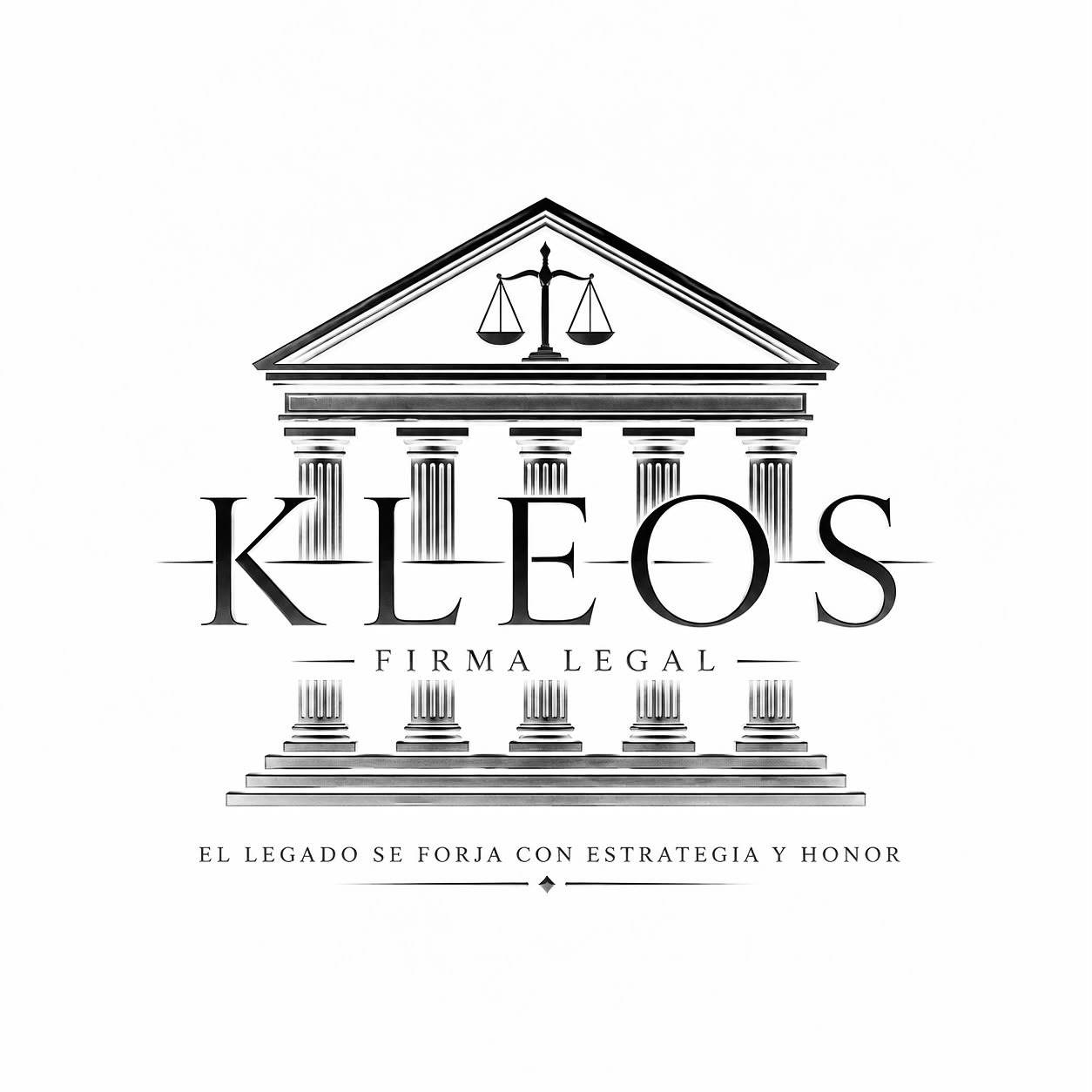 Logotipo institucional de Kleos Firma Legal con la frase El legado se forja con estrategia y honor