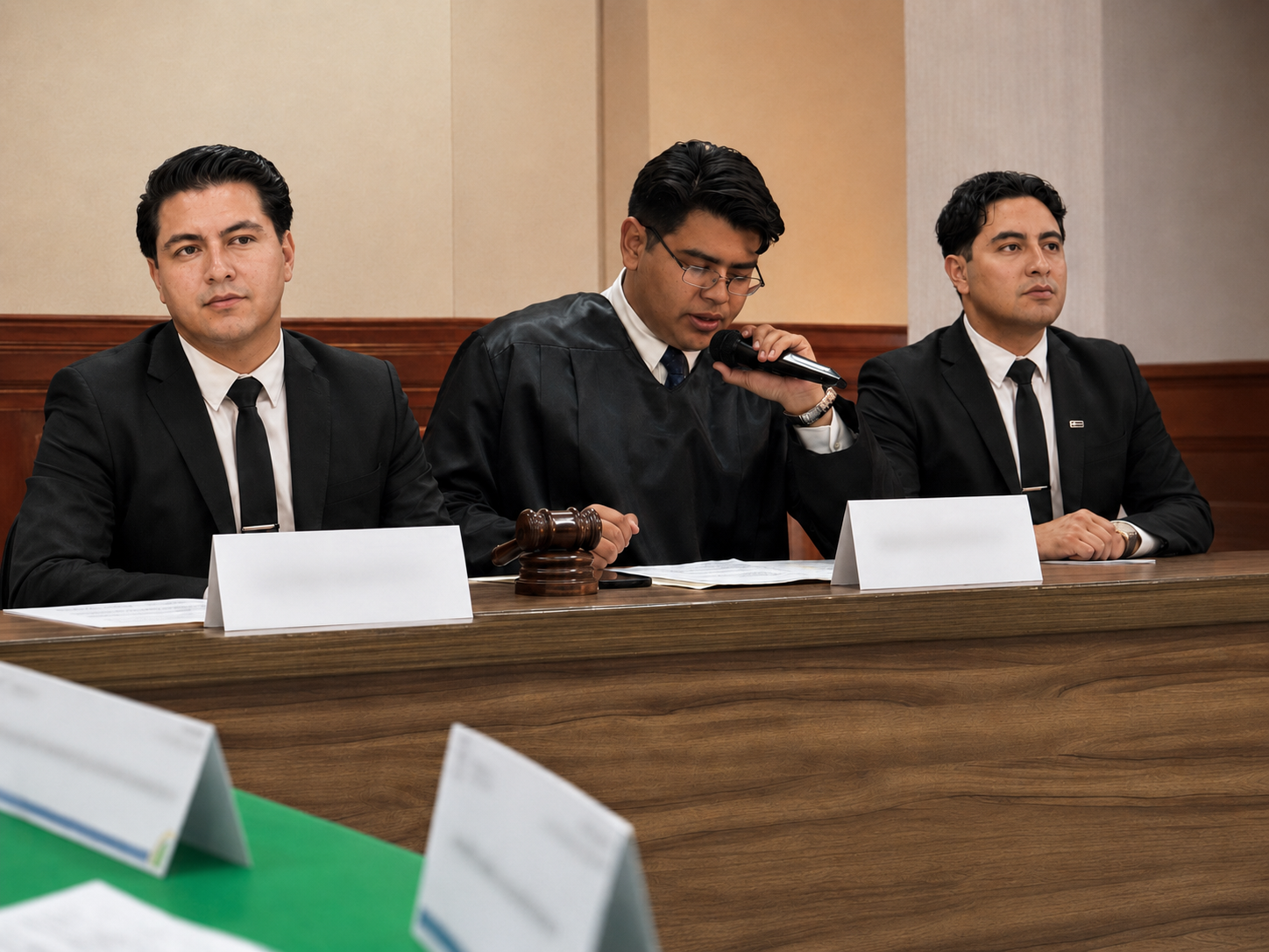 Los tres socios de Kleos Firma Legal en una participacion institucional